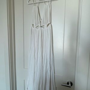 Anthropologie long white gauze gauzy linen dress coverup